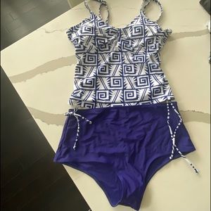 XL New Tankini Royal Blue & White